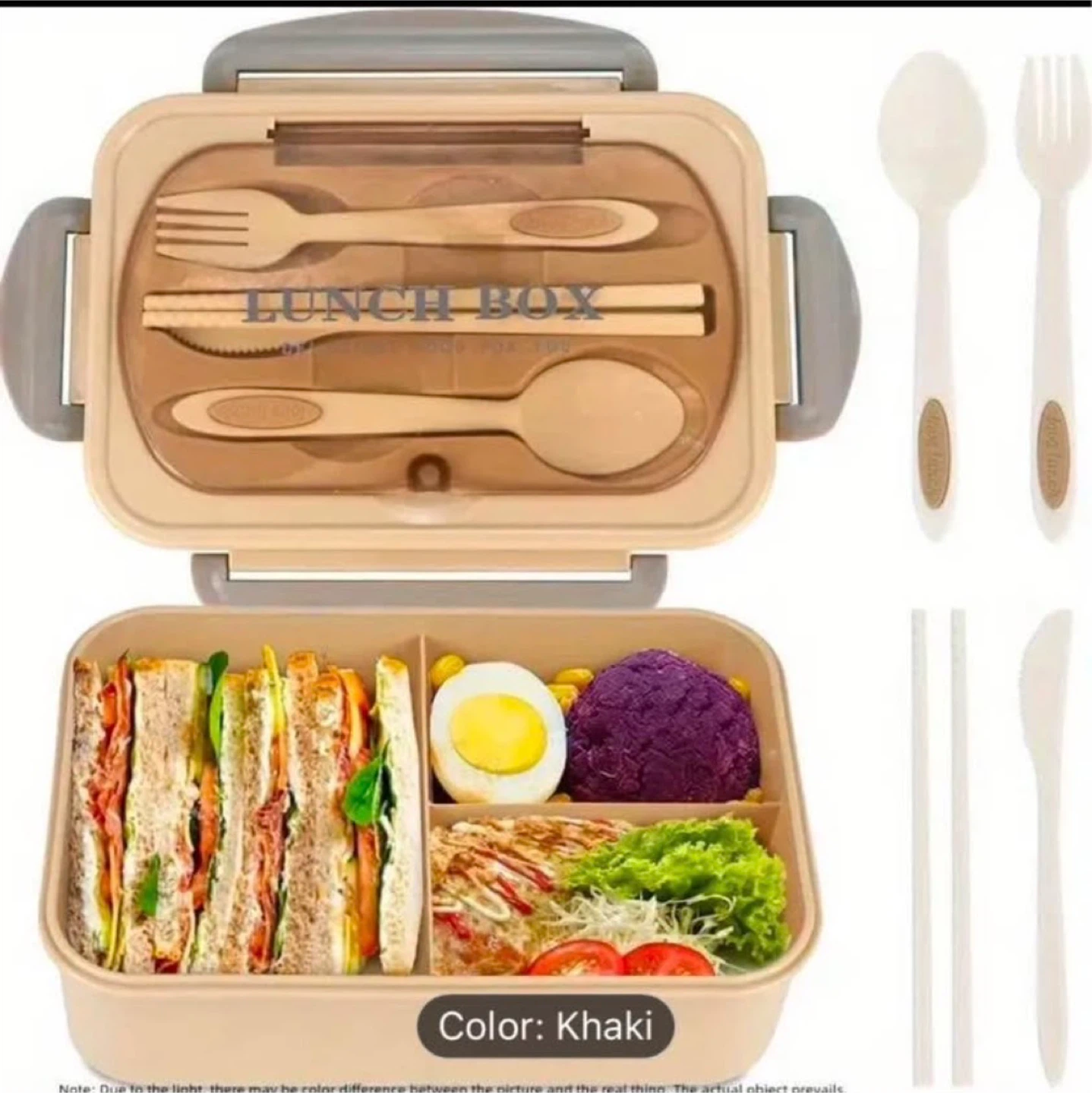Brand new Khaki Lunch Box with Utensils and Chopsticks - photo 2