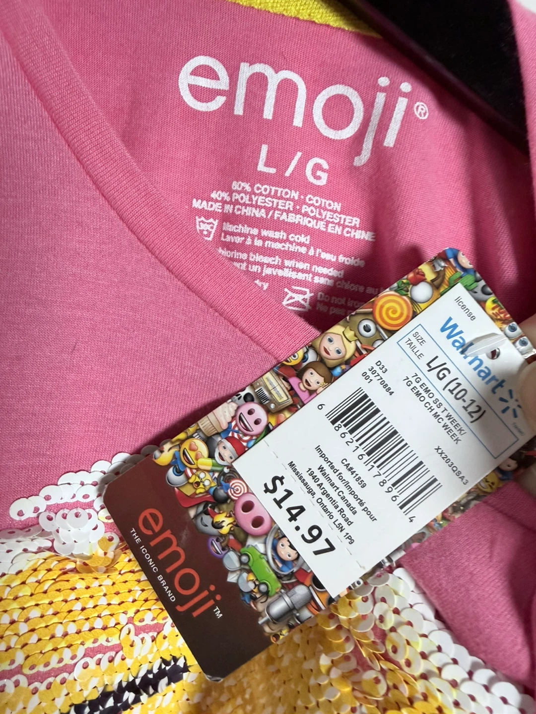 Emoji Pink Sequin Face "Weekend Yay" T-Shirt Size L/G (10-12) - photo 4