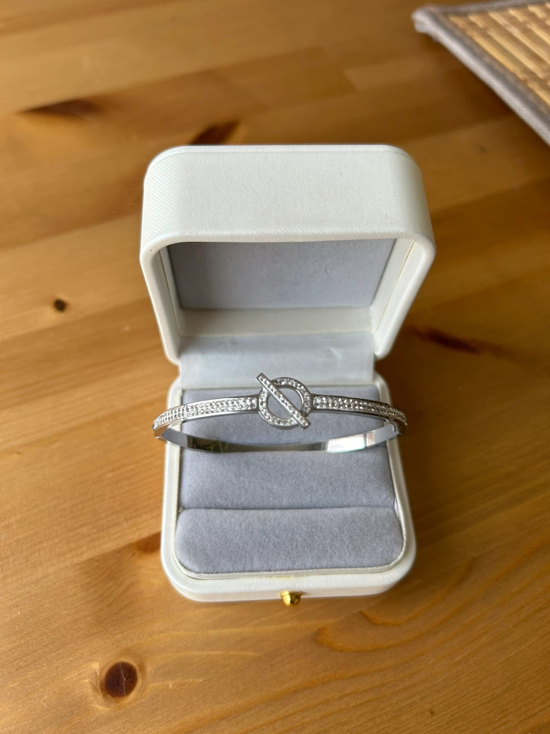 Silver Tone Bangle Bracelet with Crystal Accents - photo 2