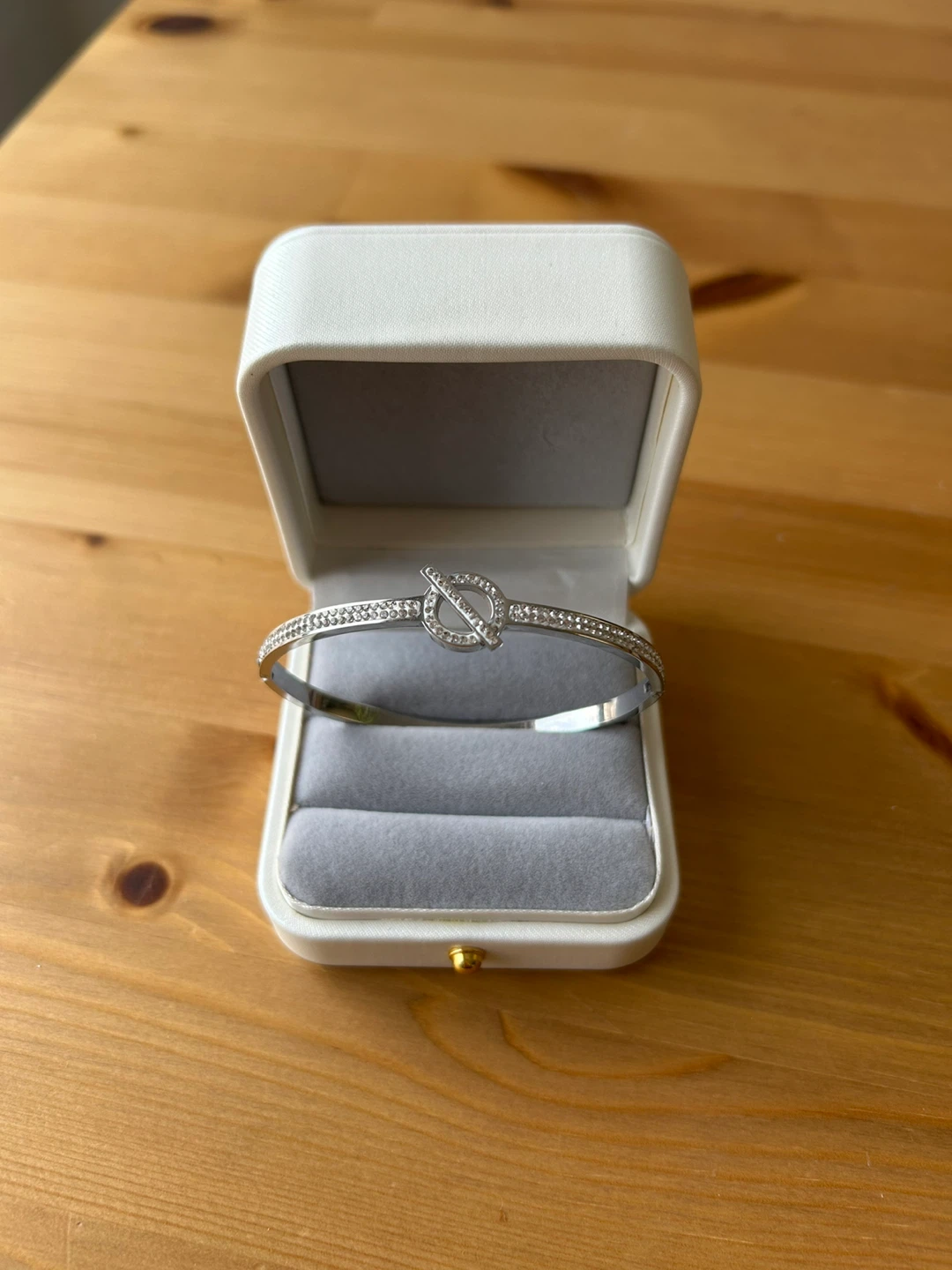 Silver Tone Bangle Bracelet with Crystal Accents