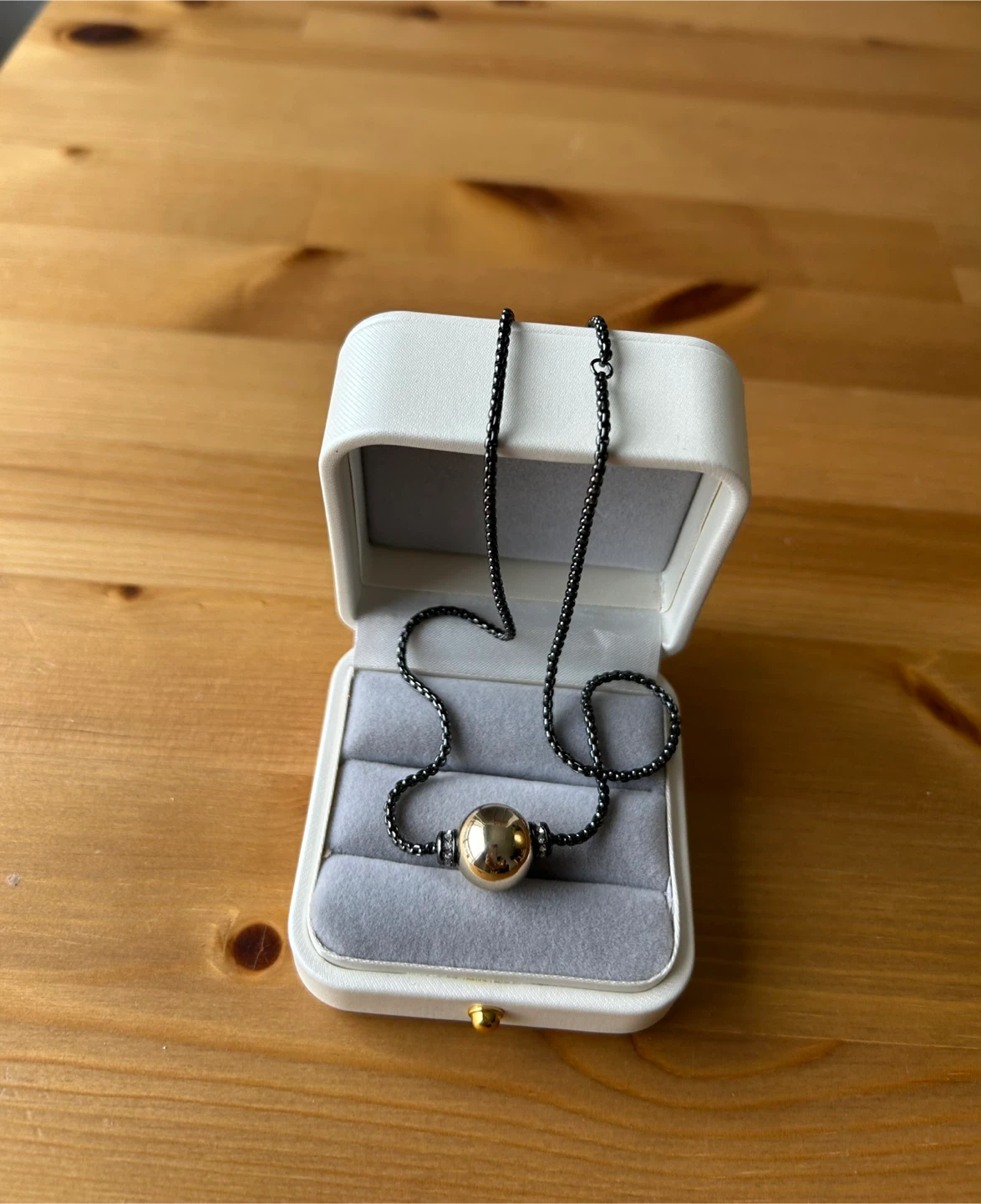 Gold Ball Pendant Necklace with Black Chain