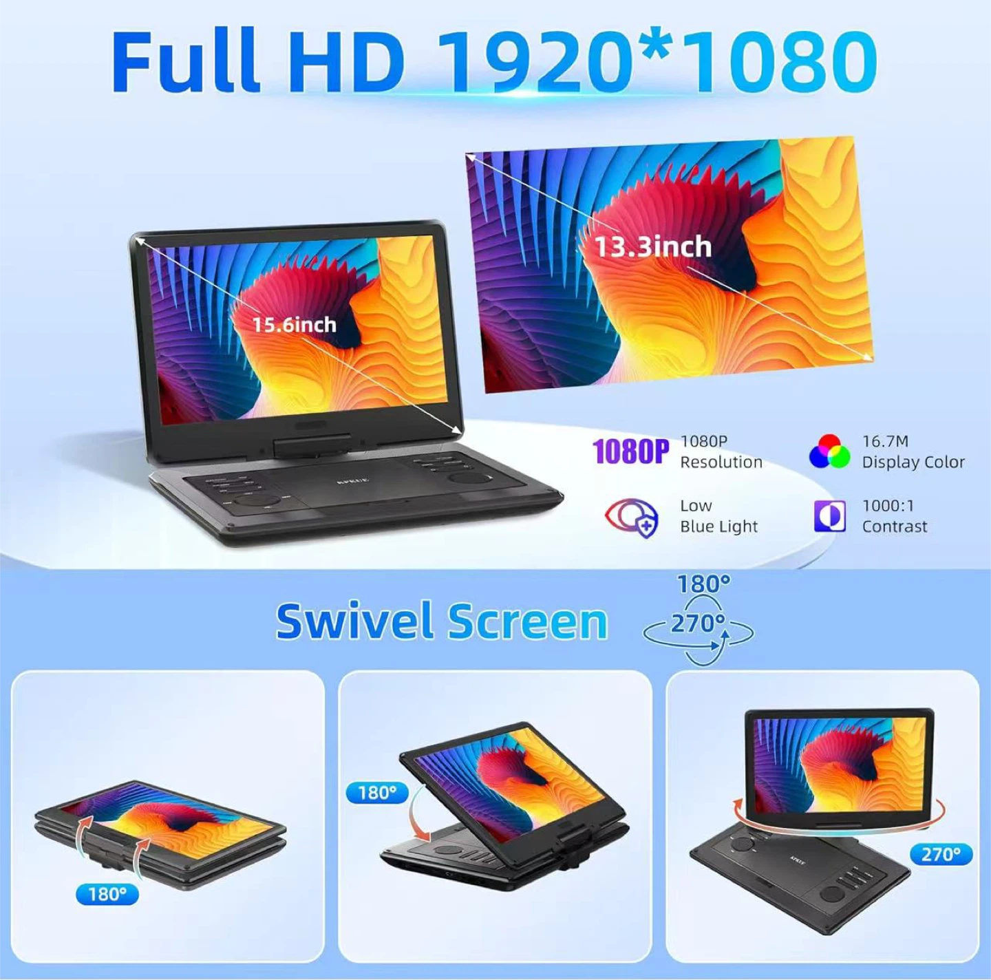 Portable DVD Player 15.6 Inch Swivel Screen - photo 2