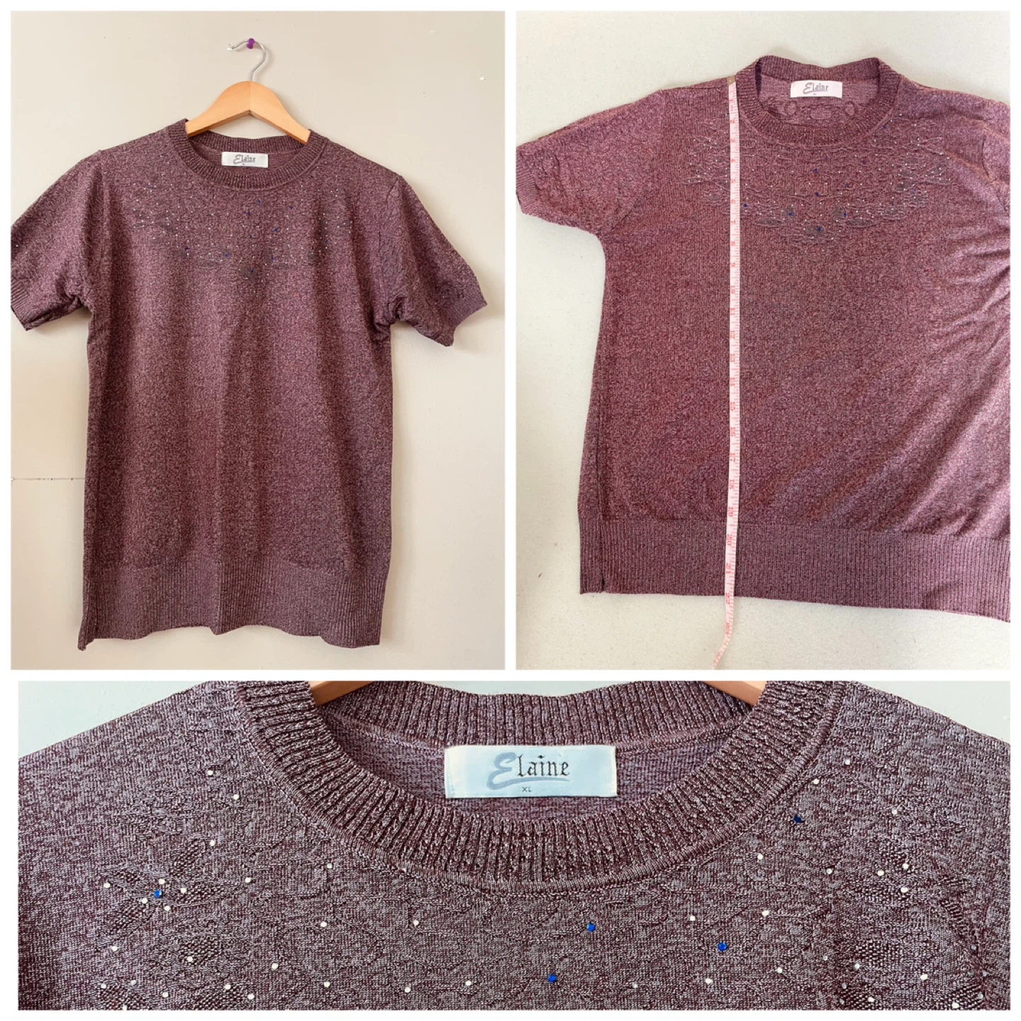 Elaine Women's Knit Top with Rhinestones - Size XL