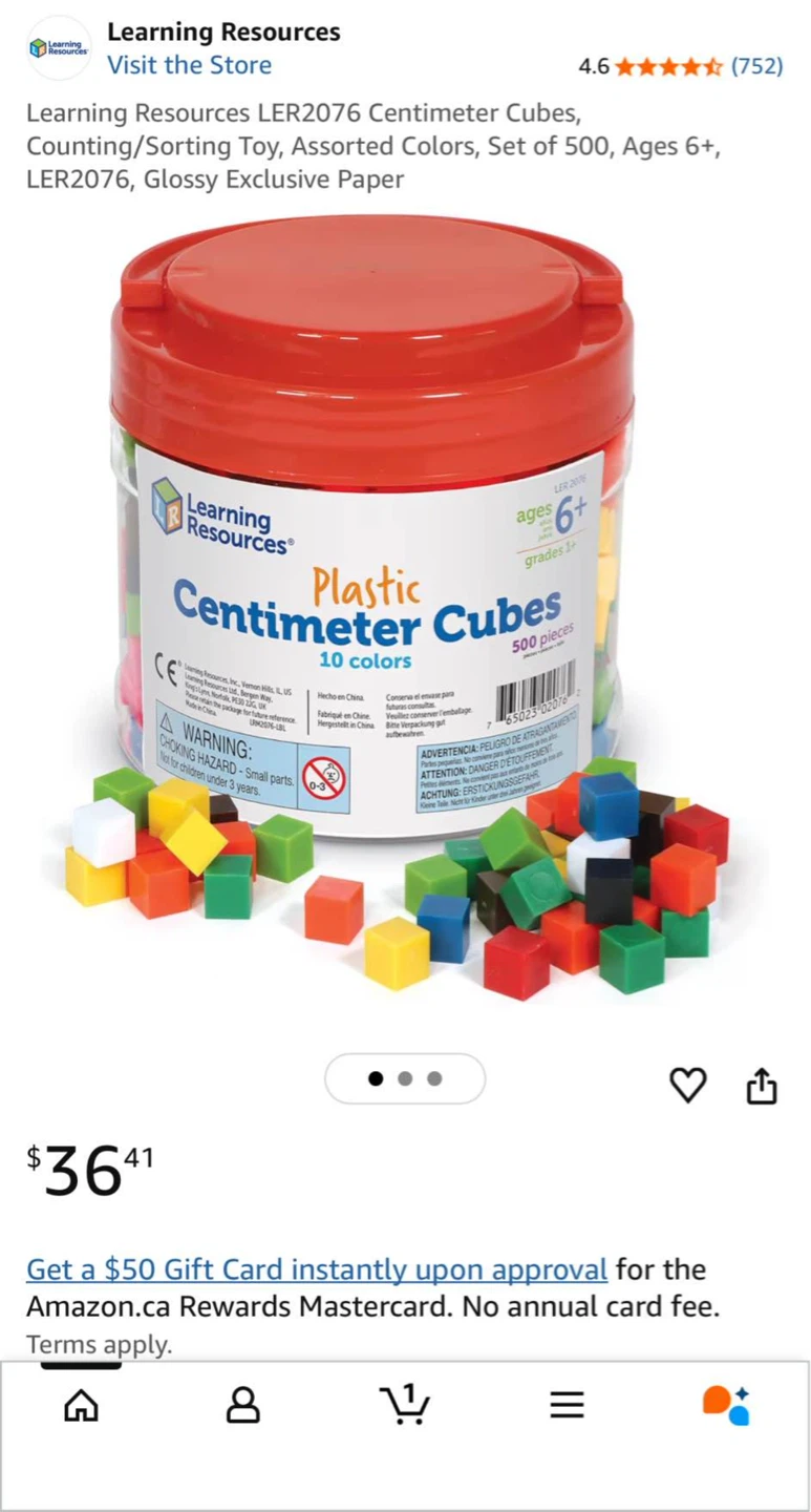 Brand new Plastic Centimeter Cubes - 500 Pieces, 10 Colors