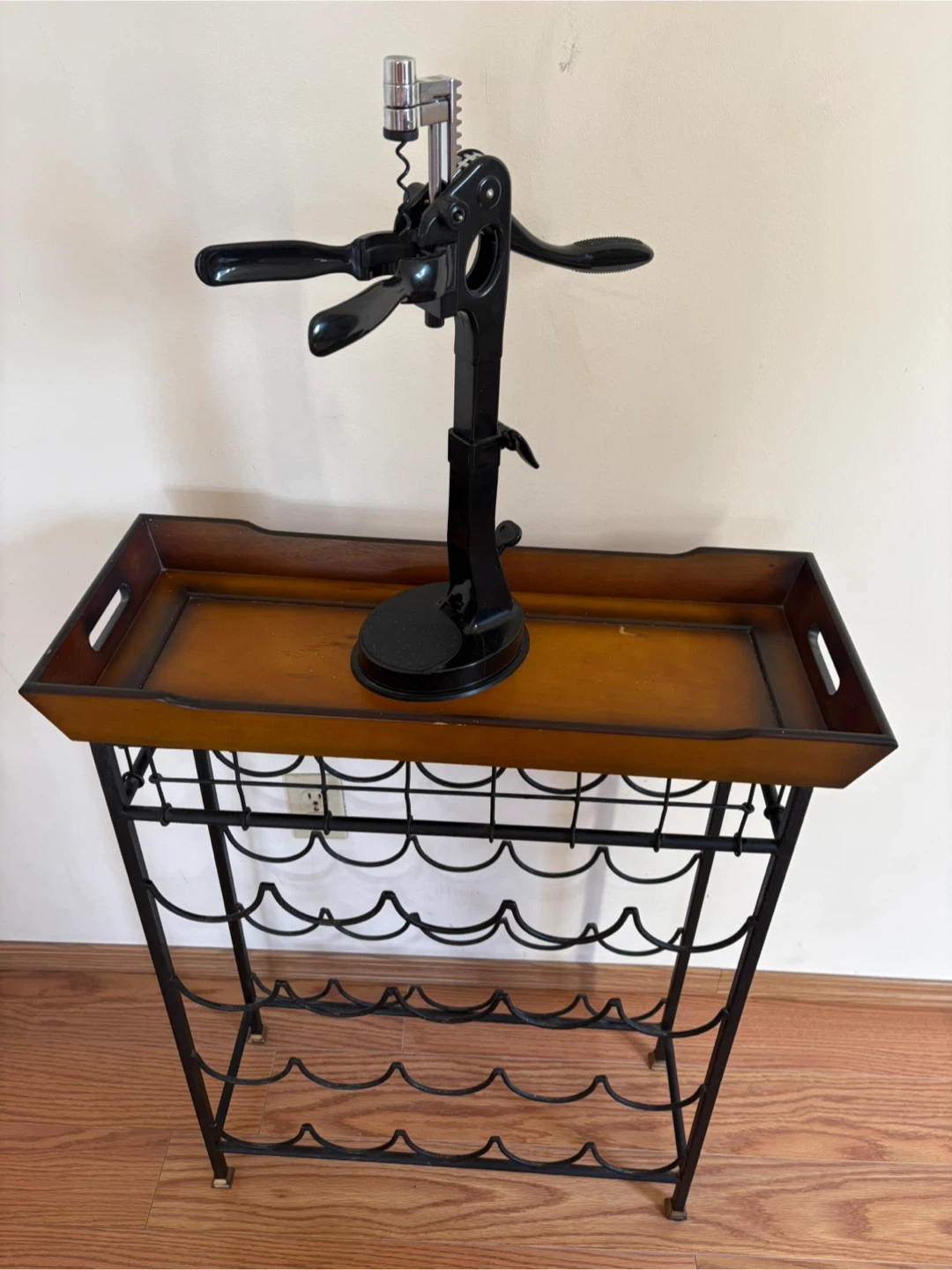 Wine Rack with Wooden Tray Top and Corkscrew - photo 5