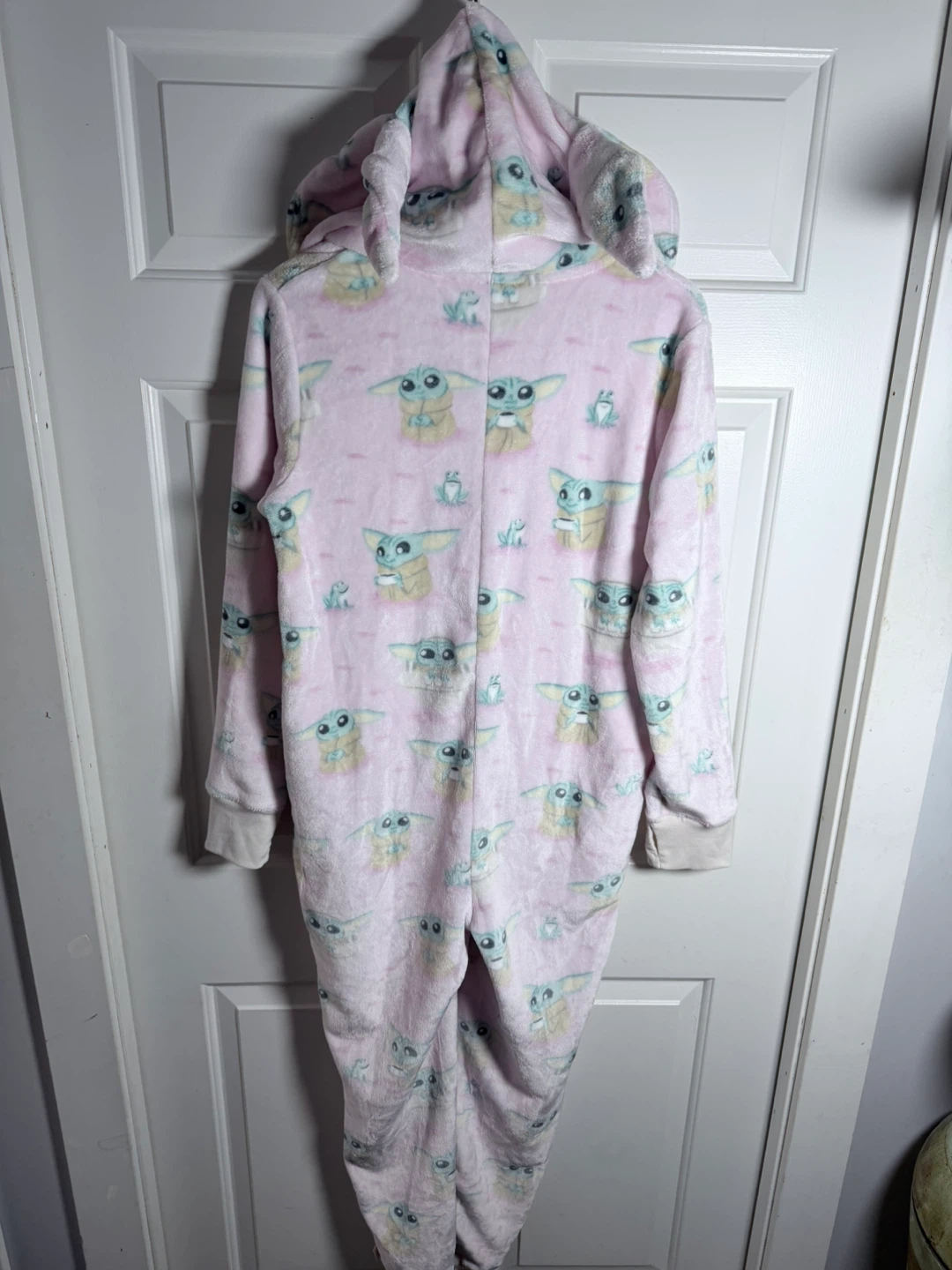 Munki Munki Baby Yoda Pink Fleece Onesie Pajamas - photo 3