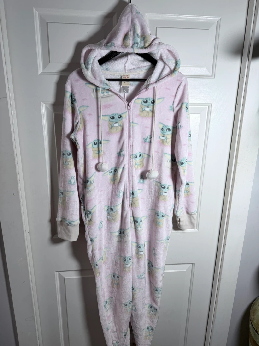 Munki Munki Baby Yoda Pink Fleece Onesie Pajamas