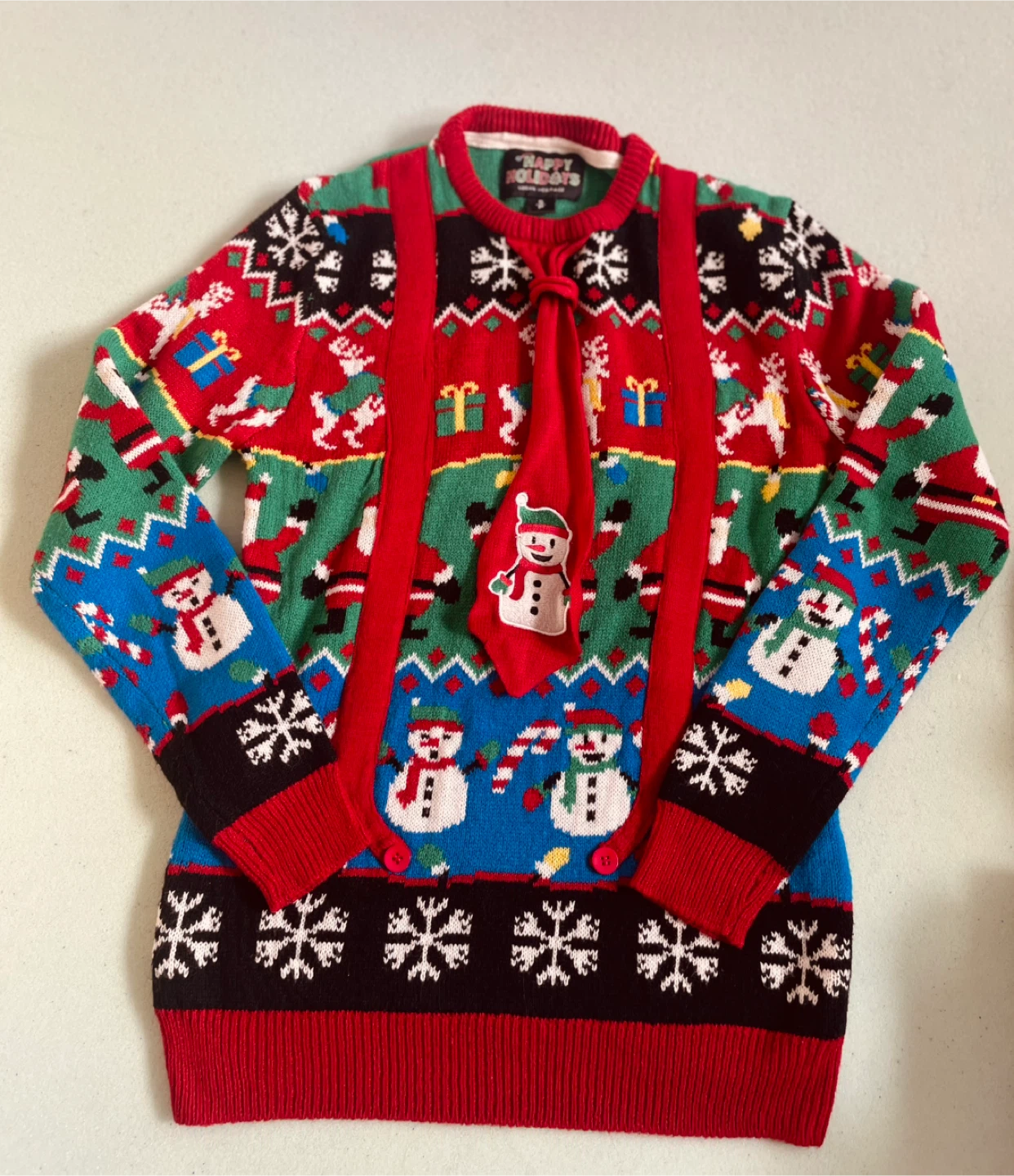 Happy Holidays Christmas Sweater with Snowman Tie - photo 2