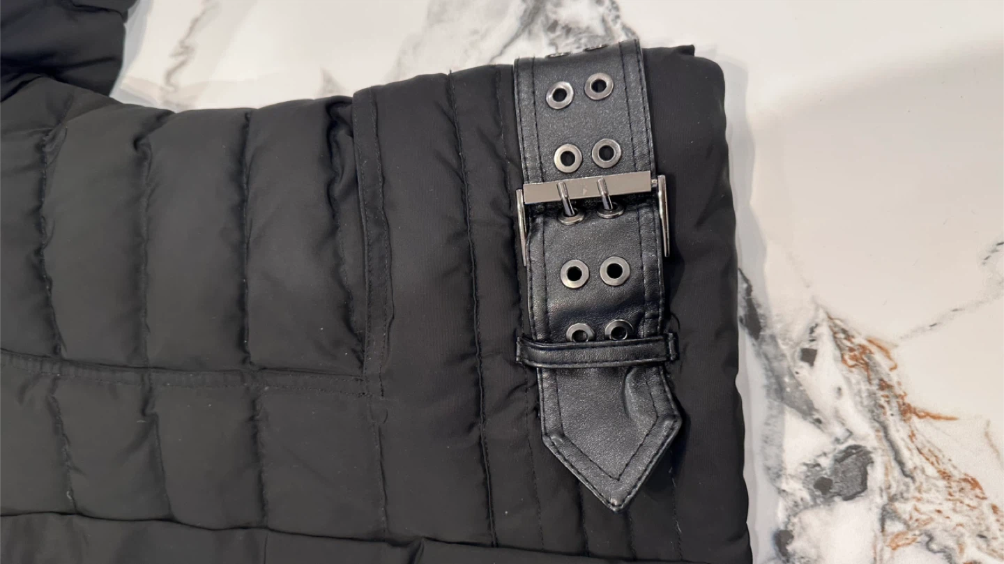 Black Puffer Jacket with Faux Leather Details - photo 3