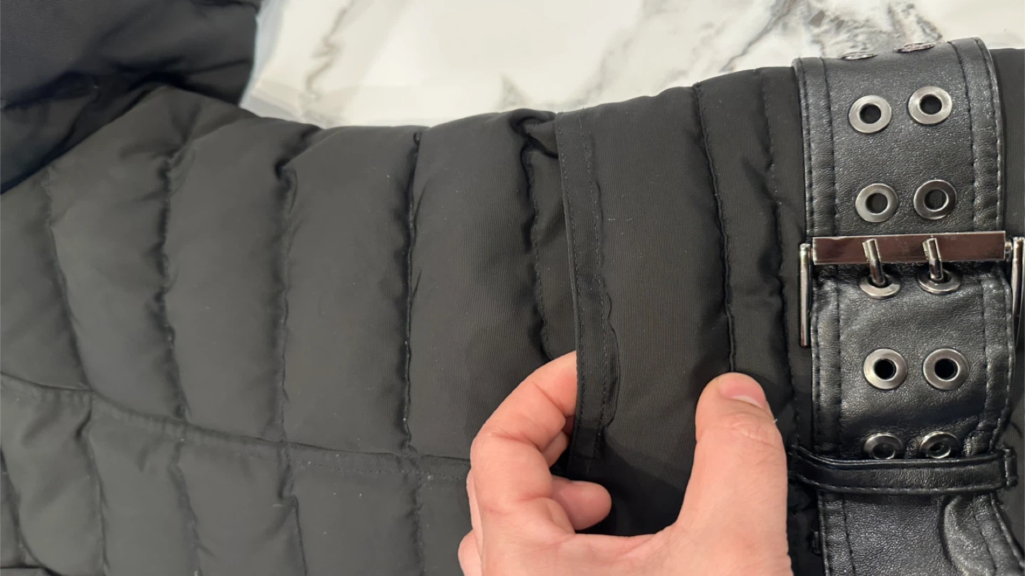Black Puffer Jacket with Faux Leather Details - photo 4