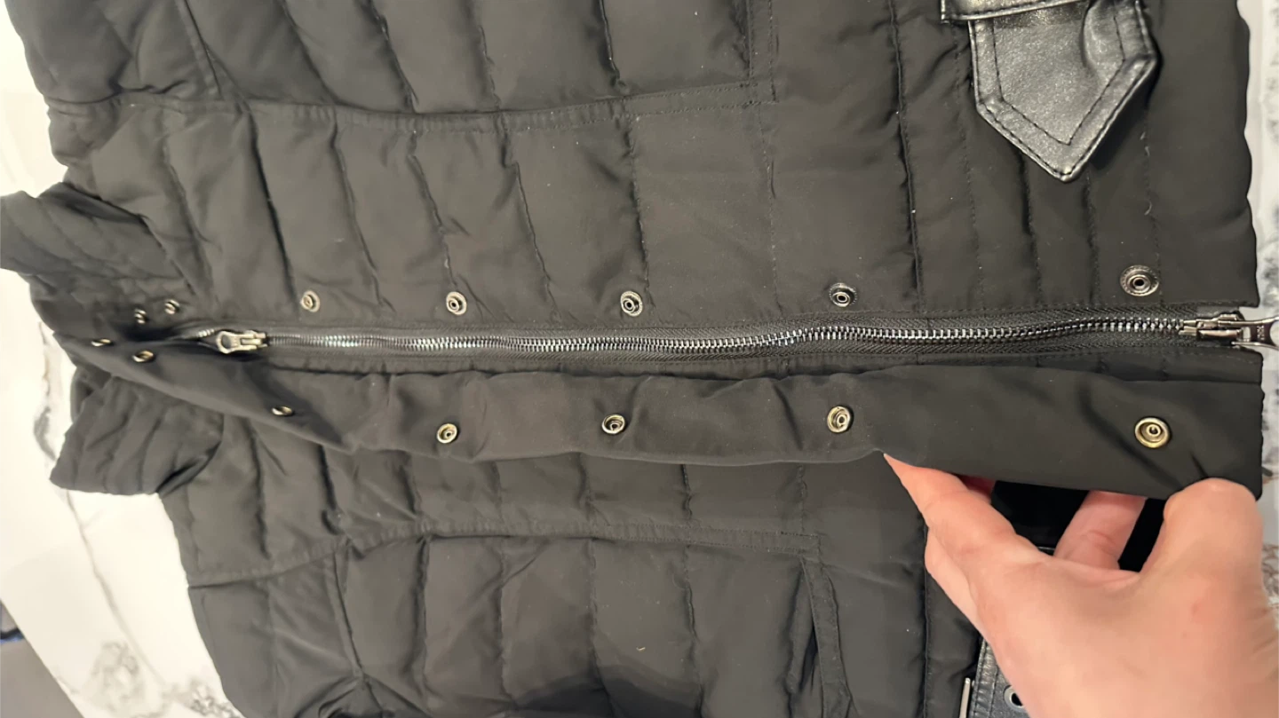 Black Puffer Jacket with Faux Leather Details - photo 5