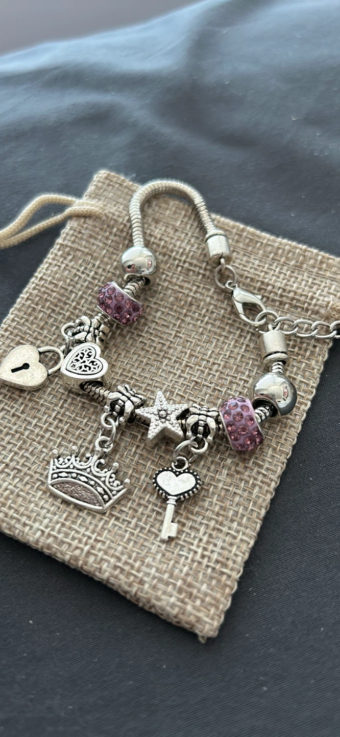 Silver Charm Bracelet with Crown and Heart Charms - photo 3
