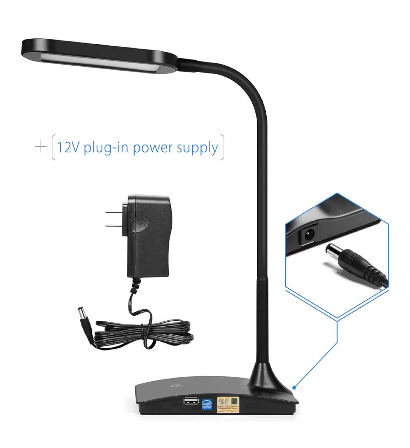 Ivy LED Desk Lamp with USB Port - Black - photo 2