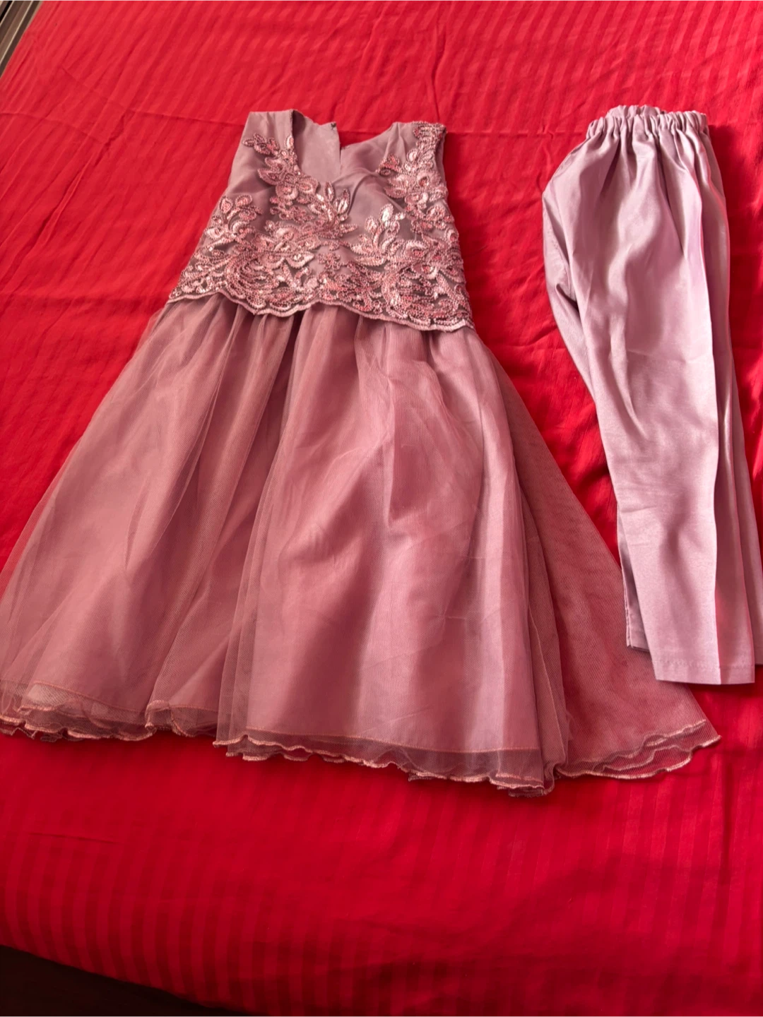 Purple Lace & Tulle Dress with Pants Set - photo 2