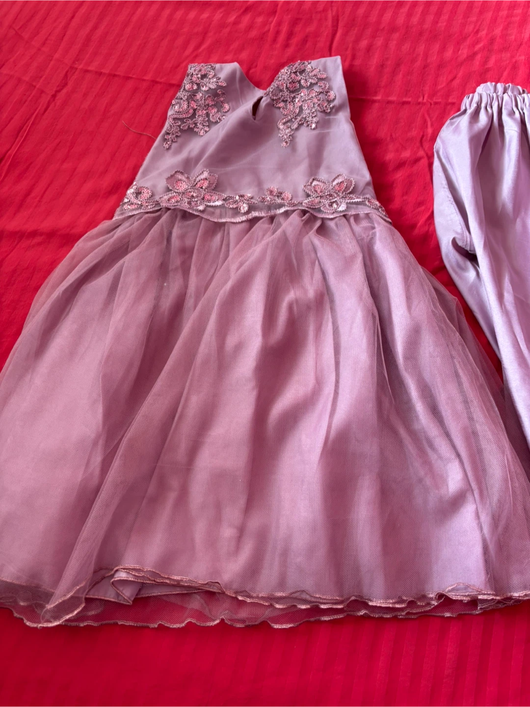 Purple Lace & Tulle Dress with Pants Set
