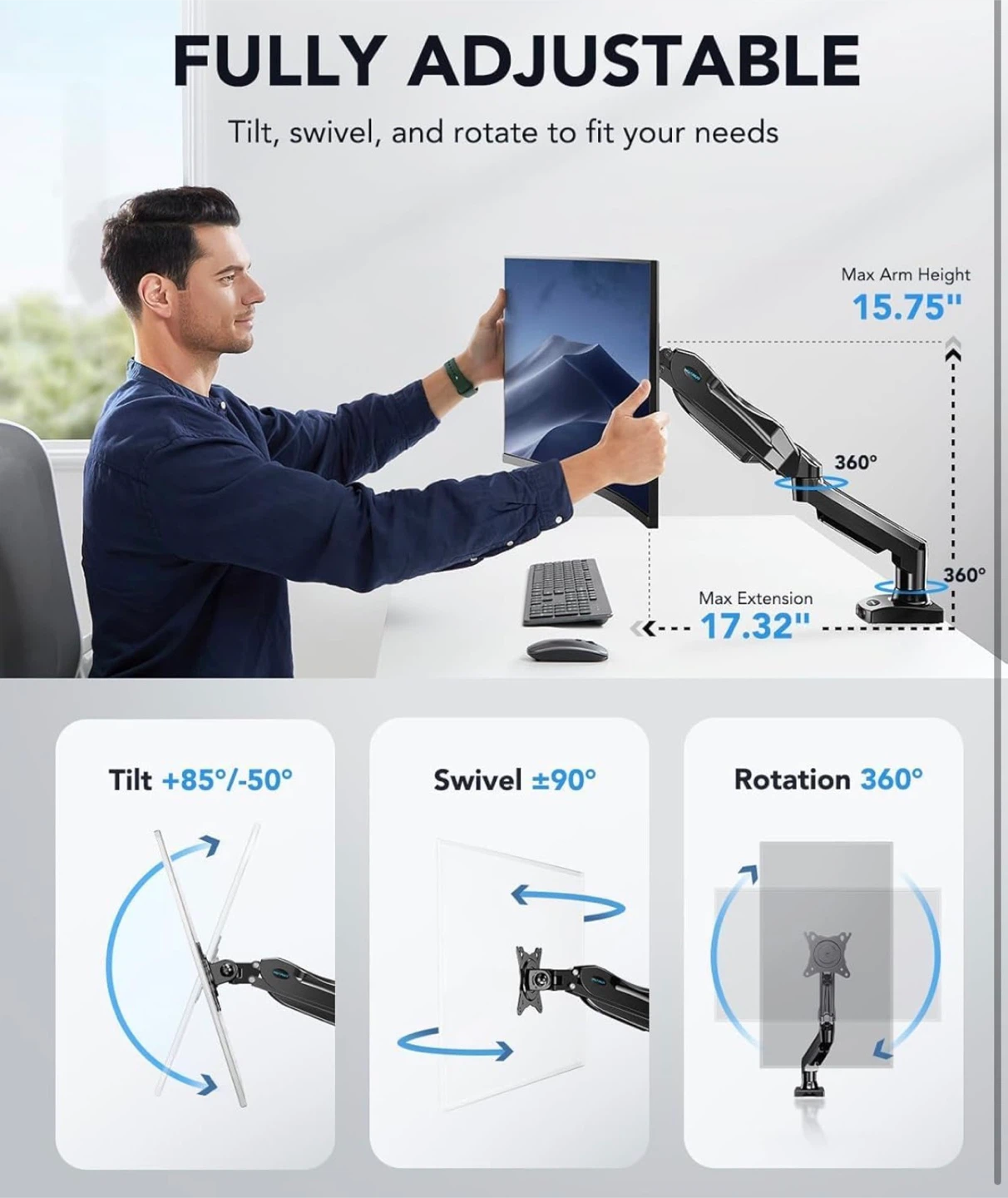 Single Monitor Mount, 13 to 32 Inch Design Monitor Arm - photo 5
