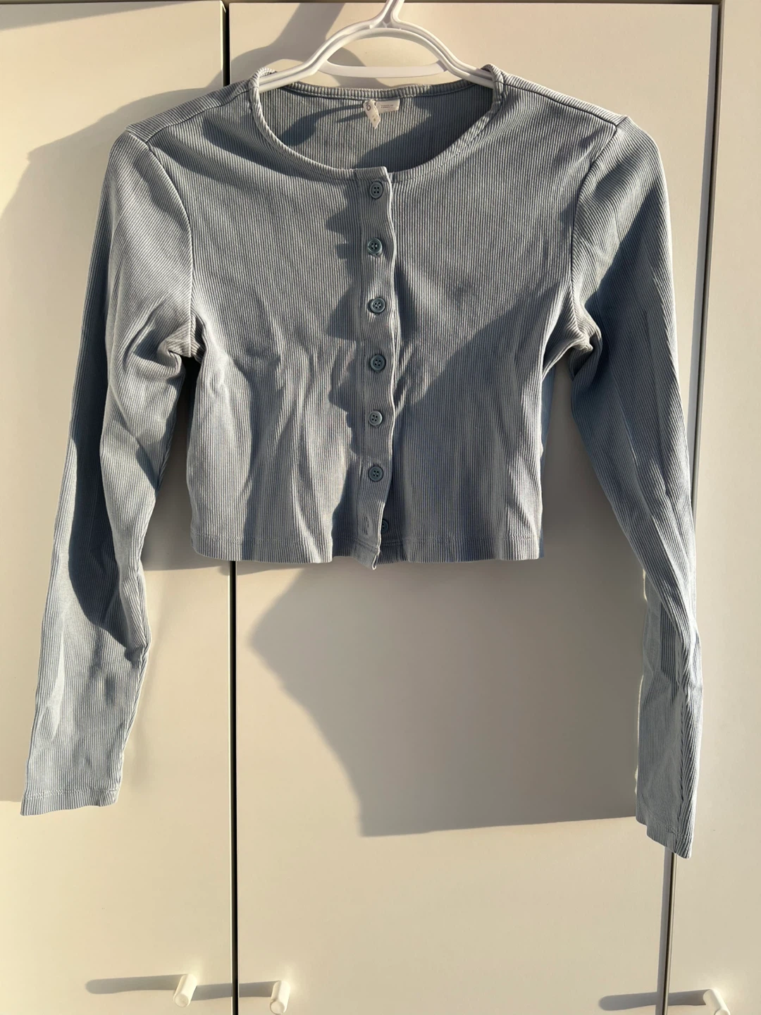 Light Blue Ribbed Cropped Long Sleeve Top