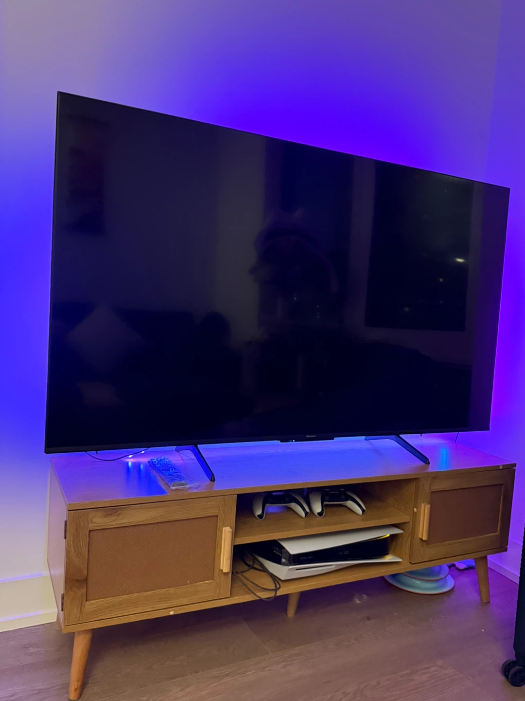 Wooden TV Stand/Console with Cane Doors - photo 3