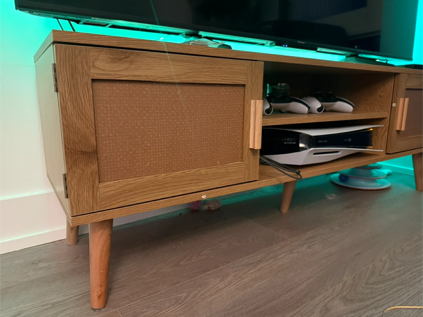 Wooden TV Stand/Console with Cane Doors - photo 4