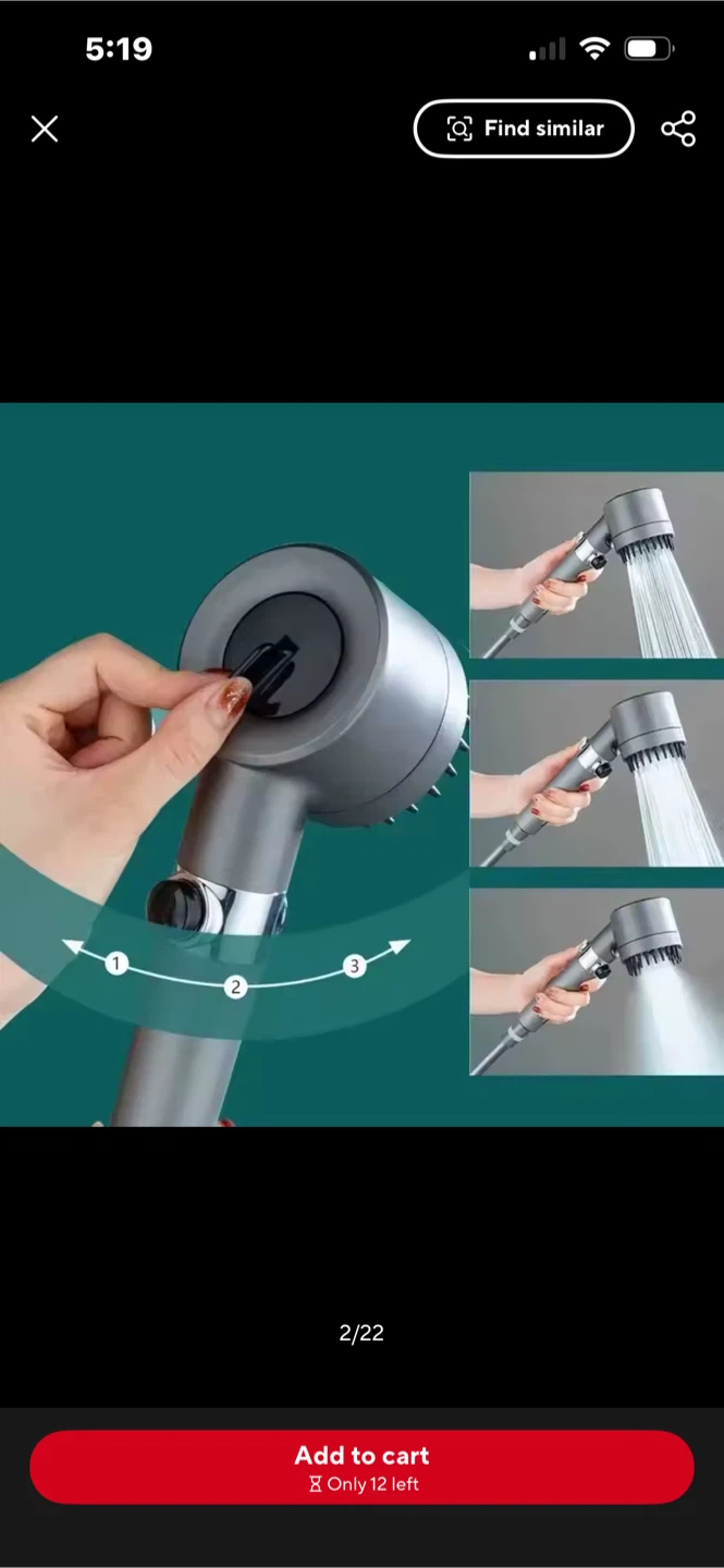 Black Adjustable Shower Head with Stop Button - photo 2