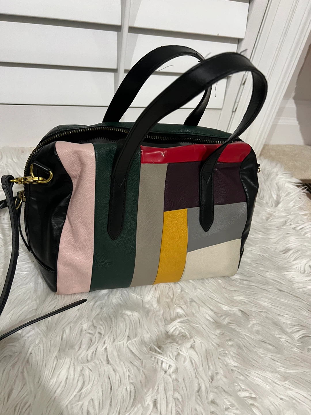 Fossil Colorblock Leather Satchel Bag with Matching Wallet - photo 5