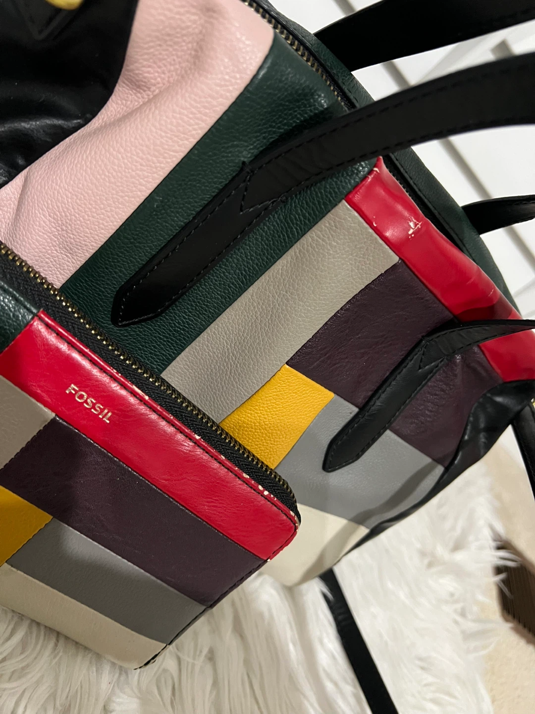 Fossil Colorblock Leather Satchel Bag with Matching Wallet - photo 3