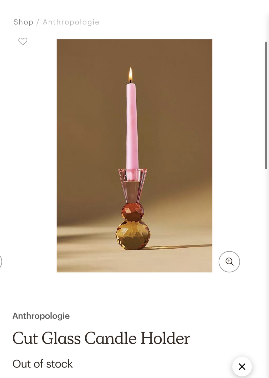 Anthropologie Cut Glass Candle Holder Set with Pink Candles (2)