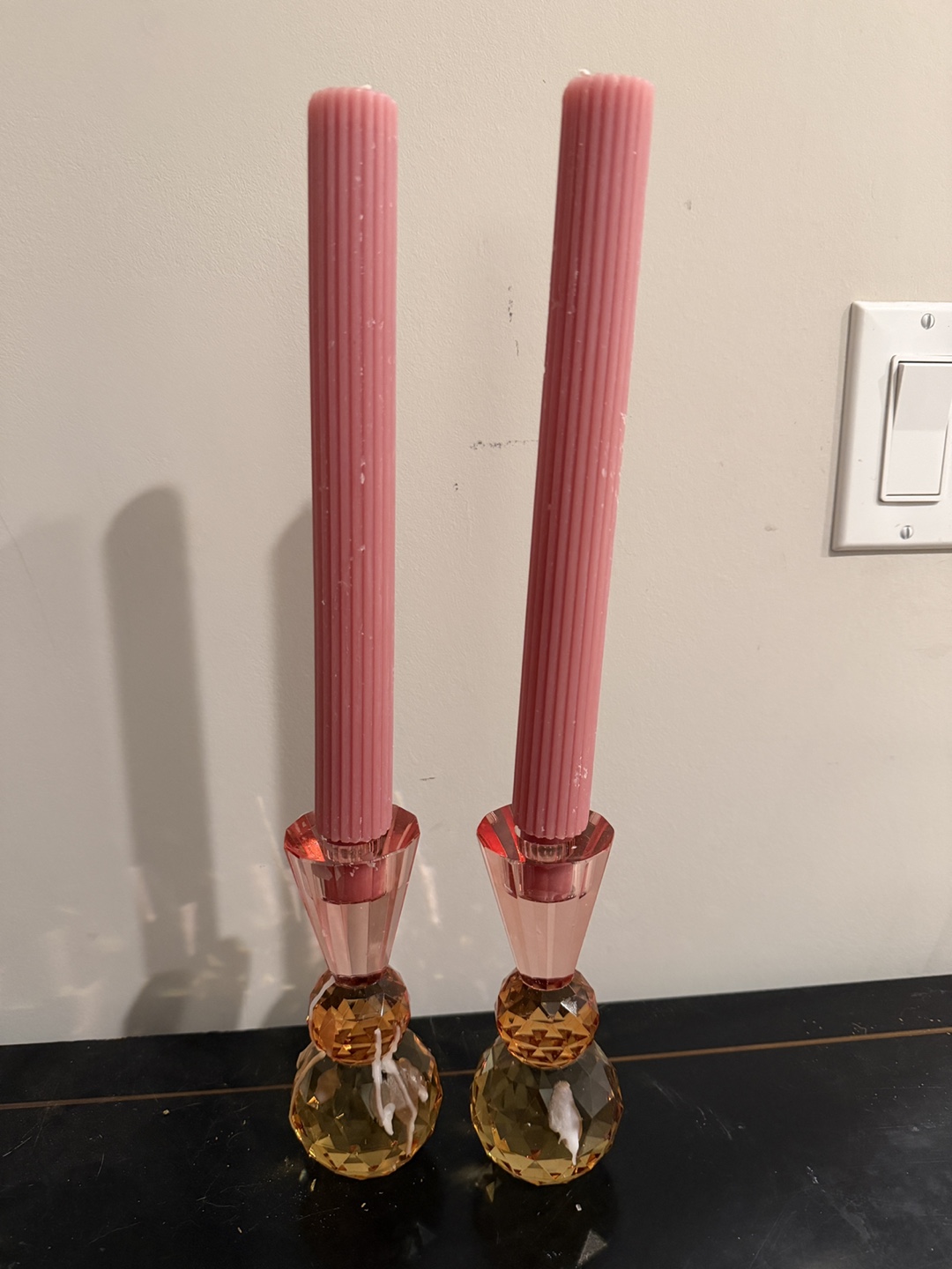 Anthropologie Cut Glass Candle Holder Set with Pink Candles (2) - photo 2