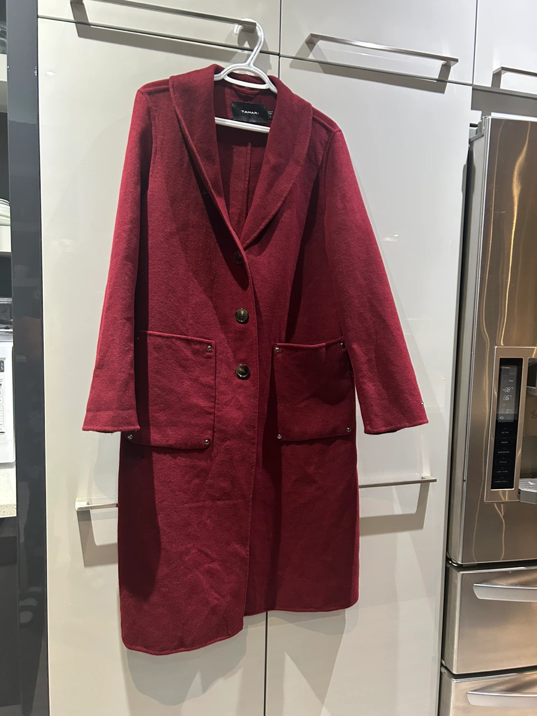 Tahari Women's Burgundy Wool Blend Coat - Size L