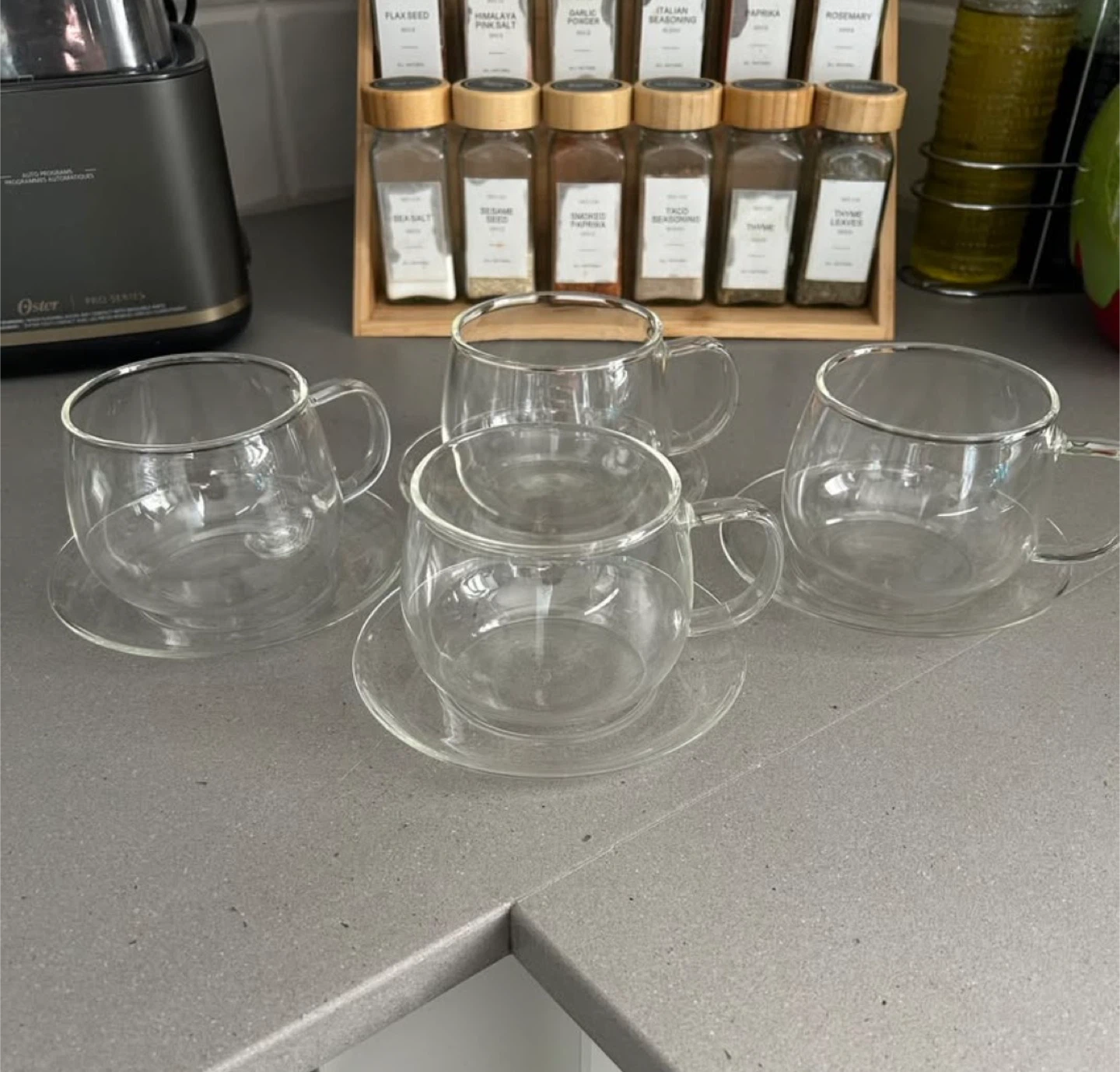 Set of 4 11oz Glass Cups and Saucers