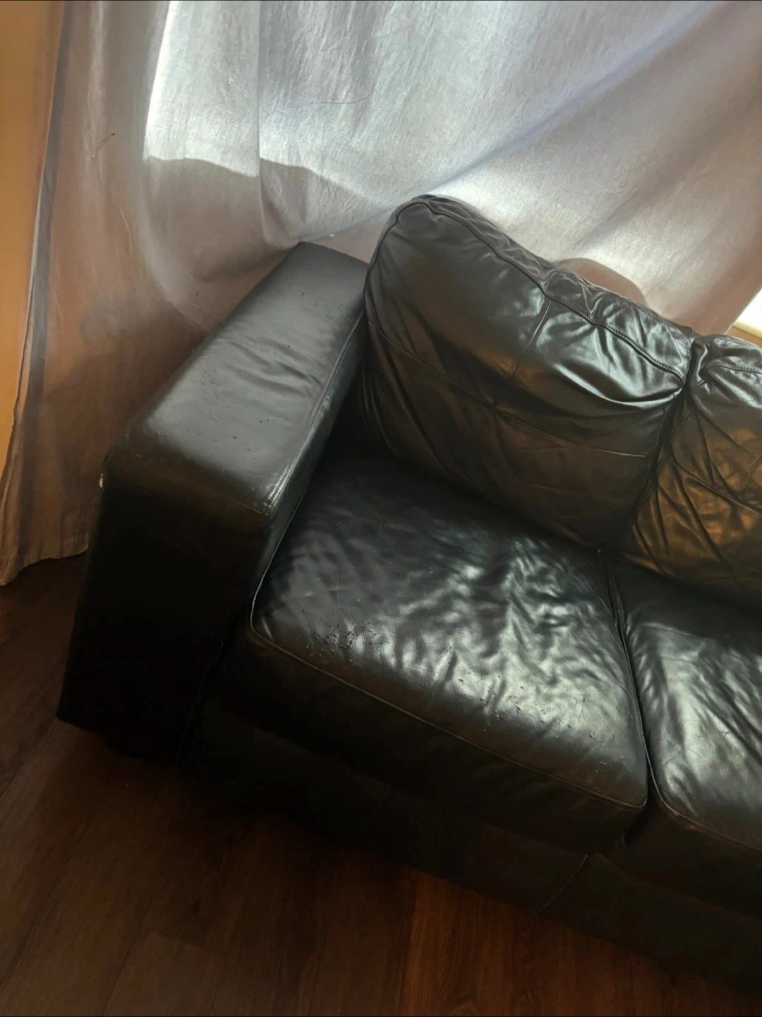 Black Leather 3-Seater Sofa