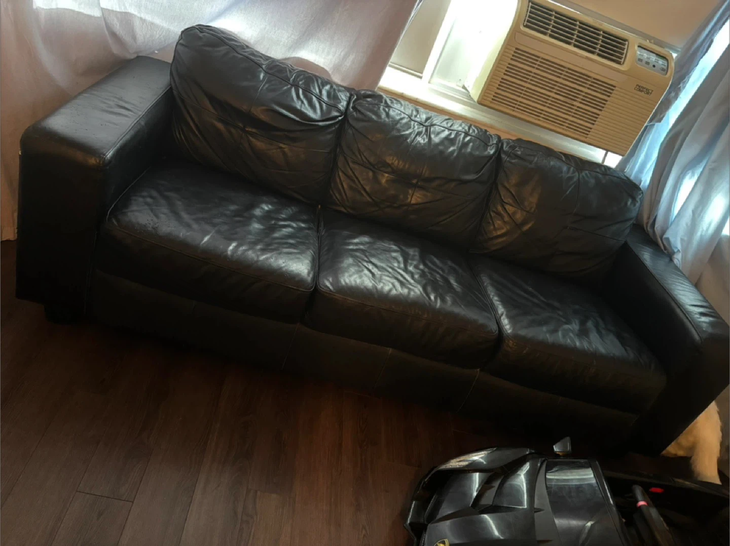 Black Leather 3-Seater Sofa - photo 2