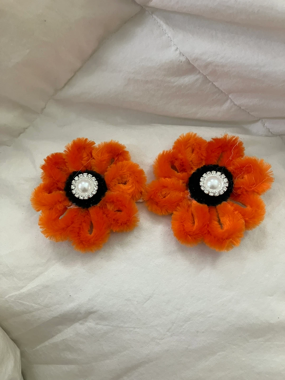 Flower Hair Clips - Red and Orange