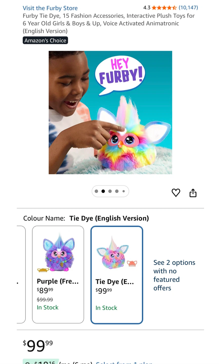 Hasbro Furby Tie Dye Interactive Toy - Rainbow