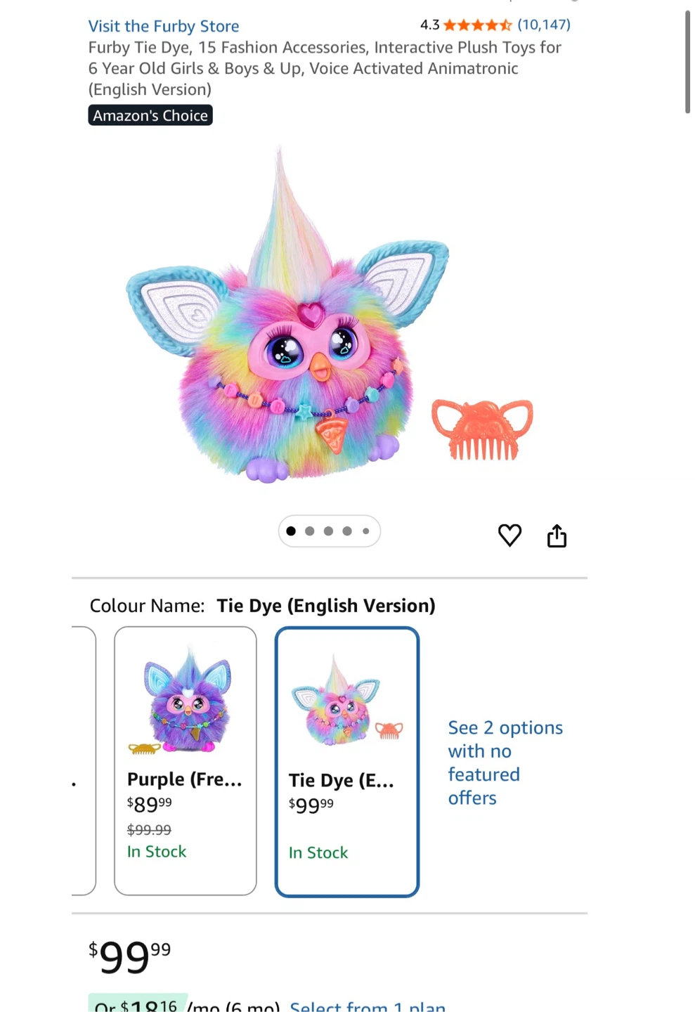 Hasbro Furby Tie Dye Interactive Toy - Rainbow - photo 2