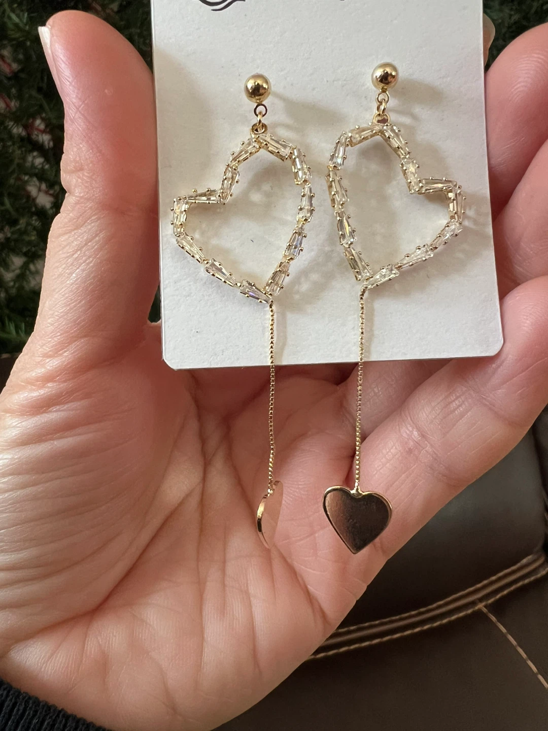 Heart Drop Earrings with Clear Stones