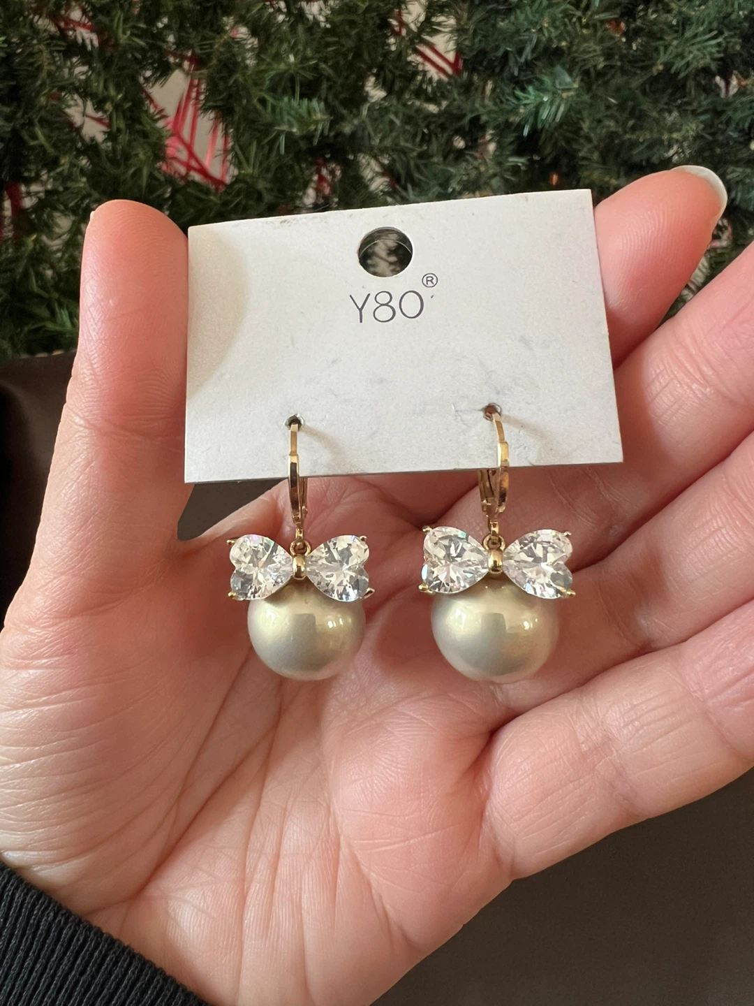 Y80 Pearl and Crystal Hoop Earrings