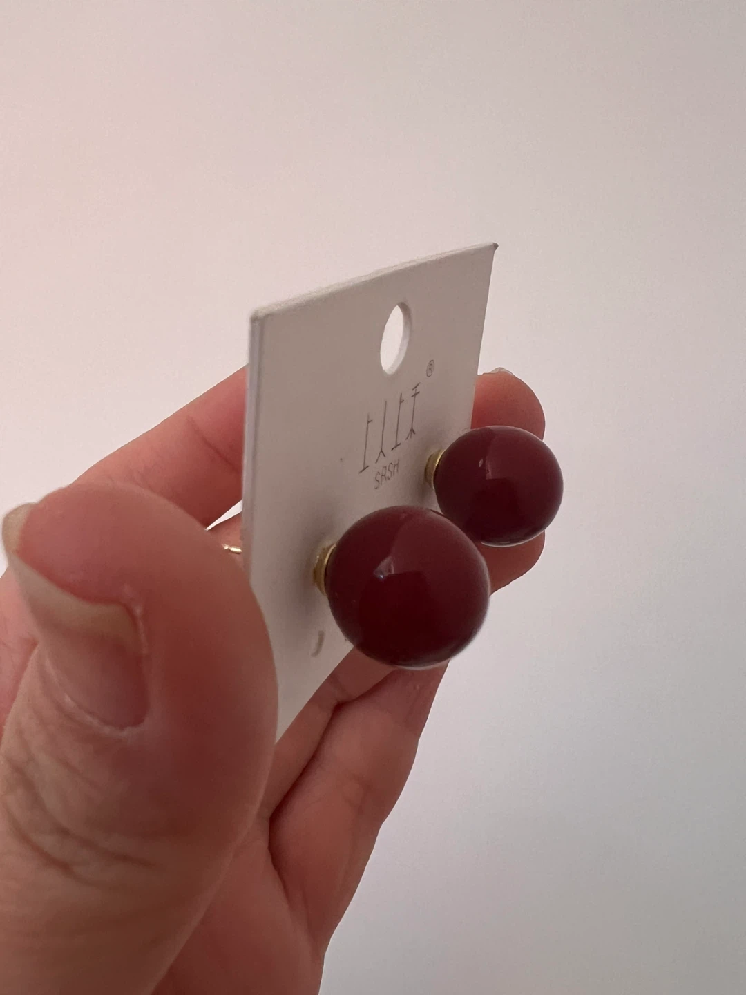 Maroon Round Stud Earrings - Silver 925 Post - photo 2