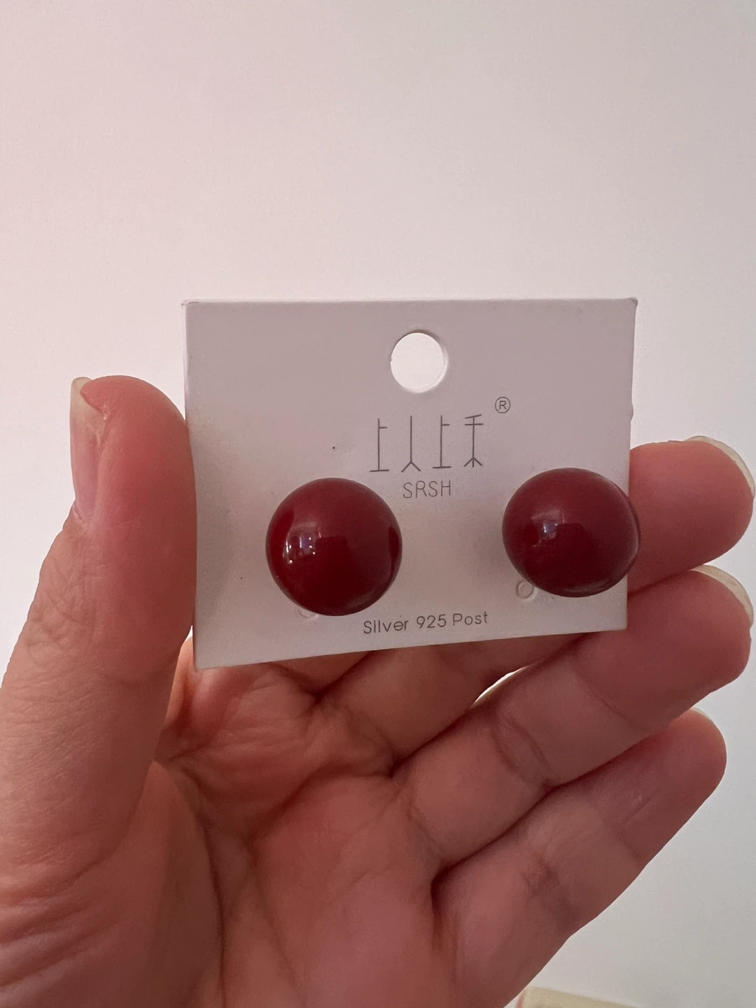 Maroon Round Stud Earrings - Silver 925 Post