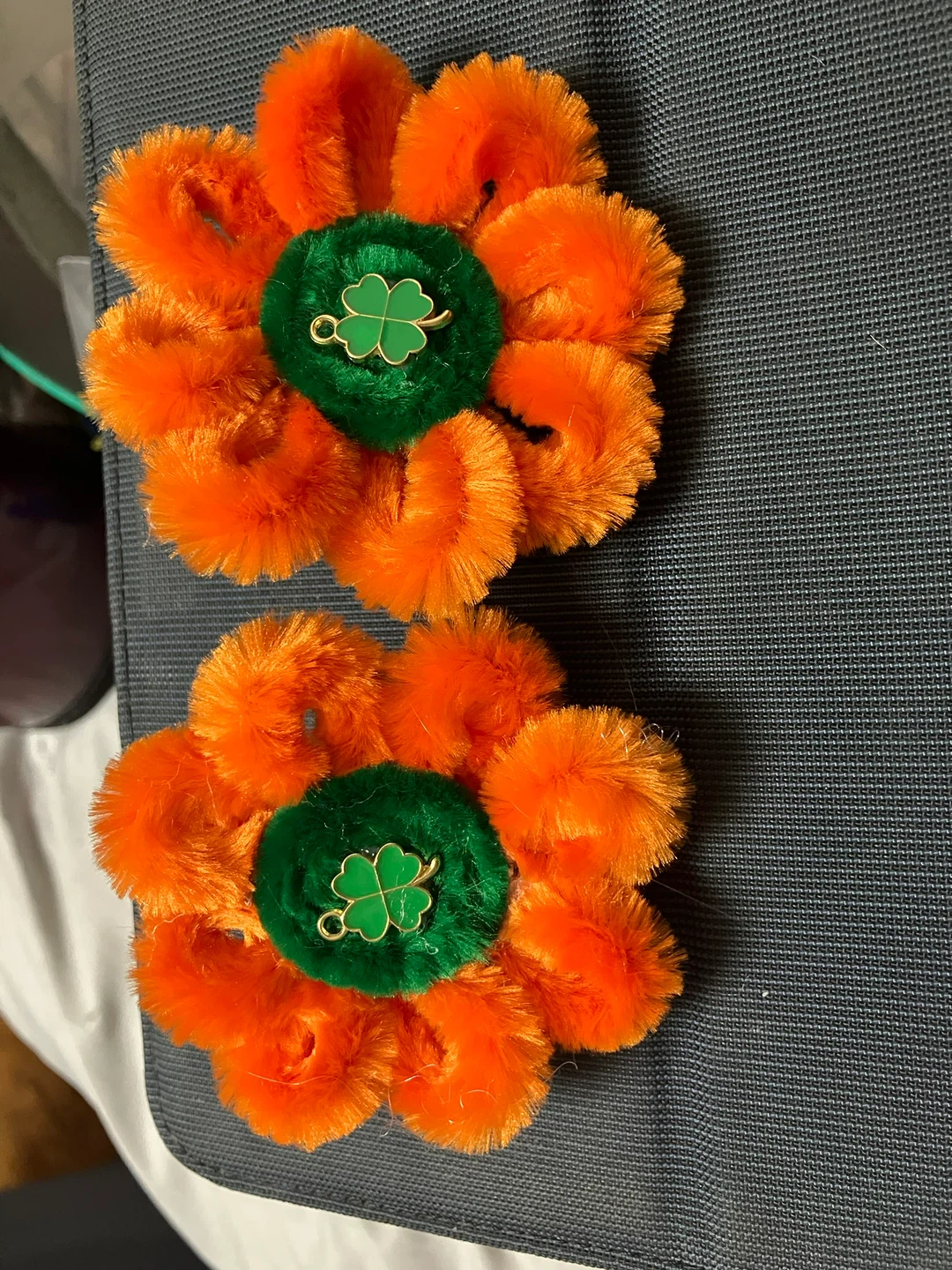 2 St. Patrick's Day Hair Clips - Orange Flower & Gold Tinsel