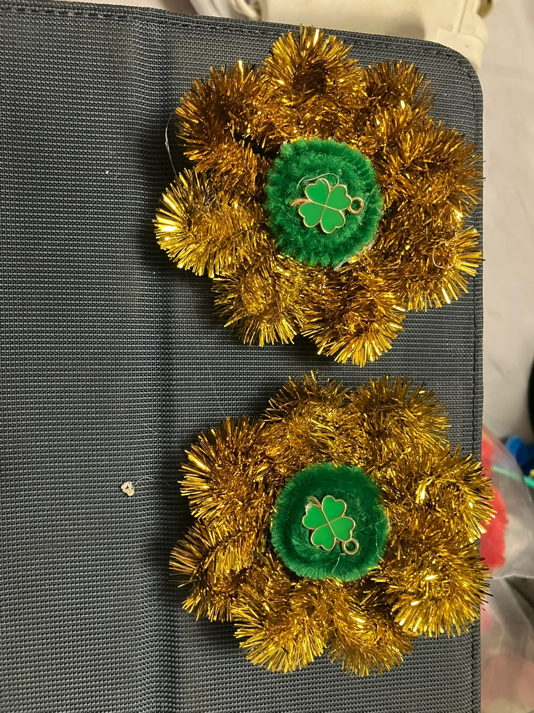 2 St. Patrick's Day Hair Clips - Orange Flower & Gold Tinsel - photo 3