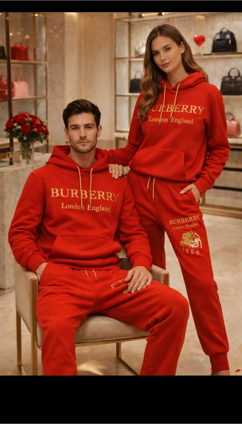 Burberry Red Hoodie and Sweatpants Set size L