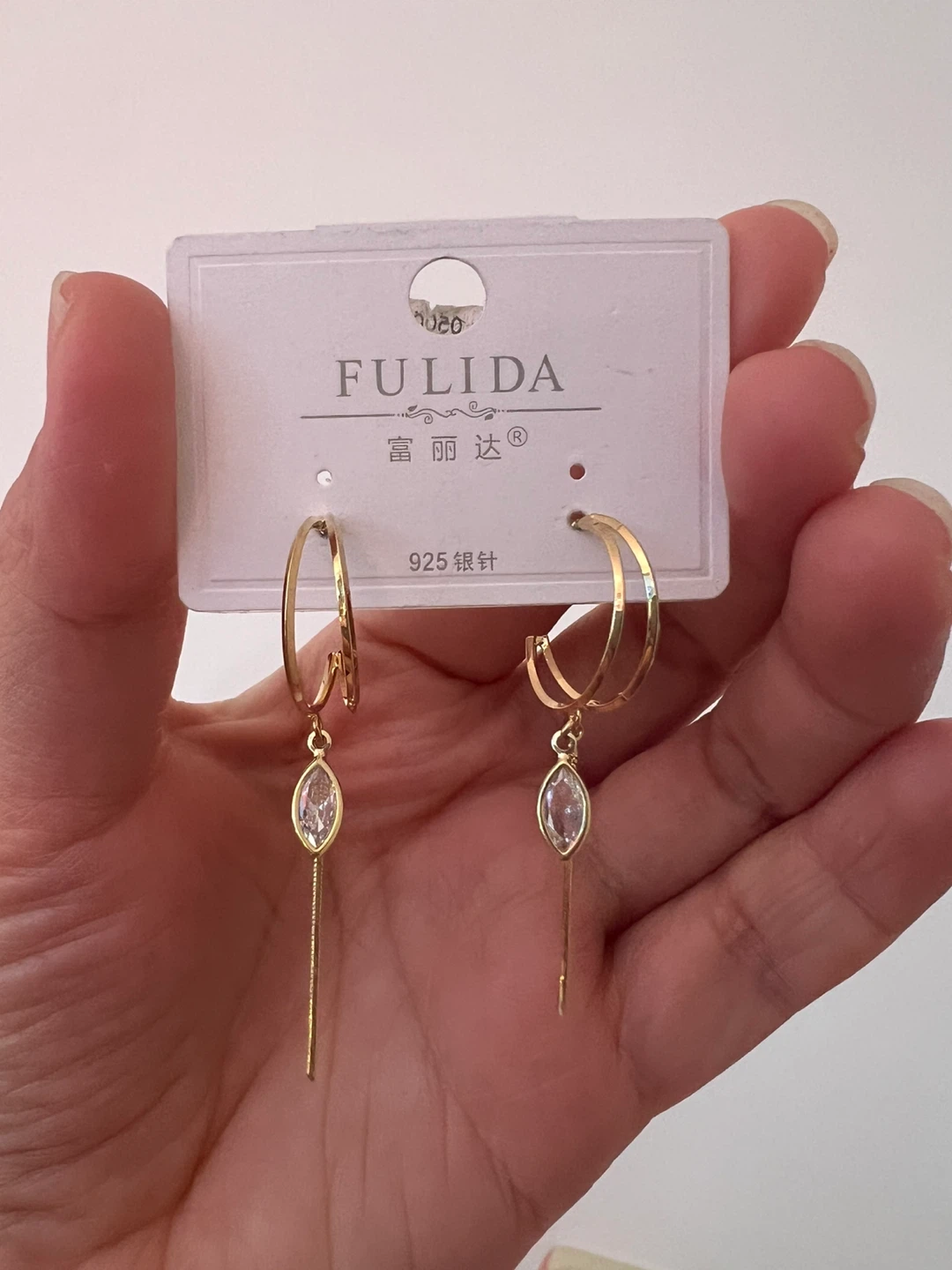 FULIDA Gold Hoop Earrings with Crystal Dangles