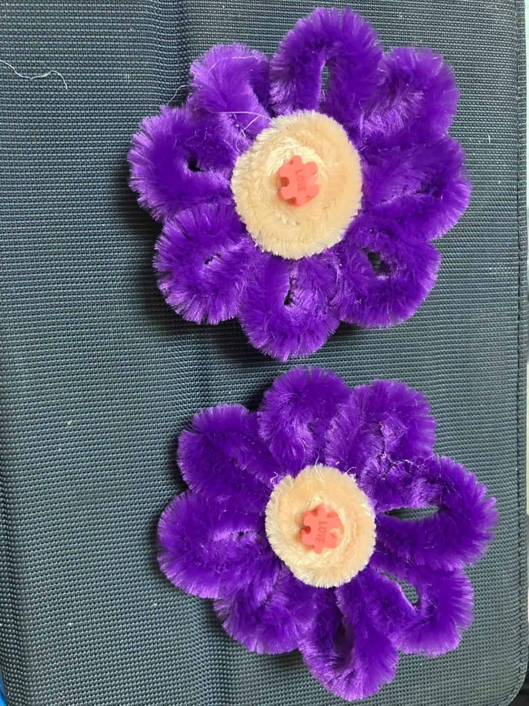 Fuzzy Flower Hair Clips - Purple & Blue (2 Count) - photo 5