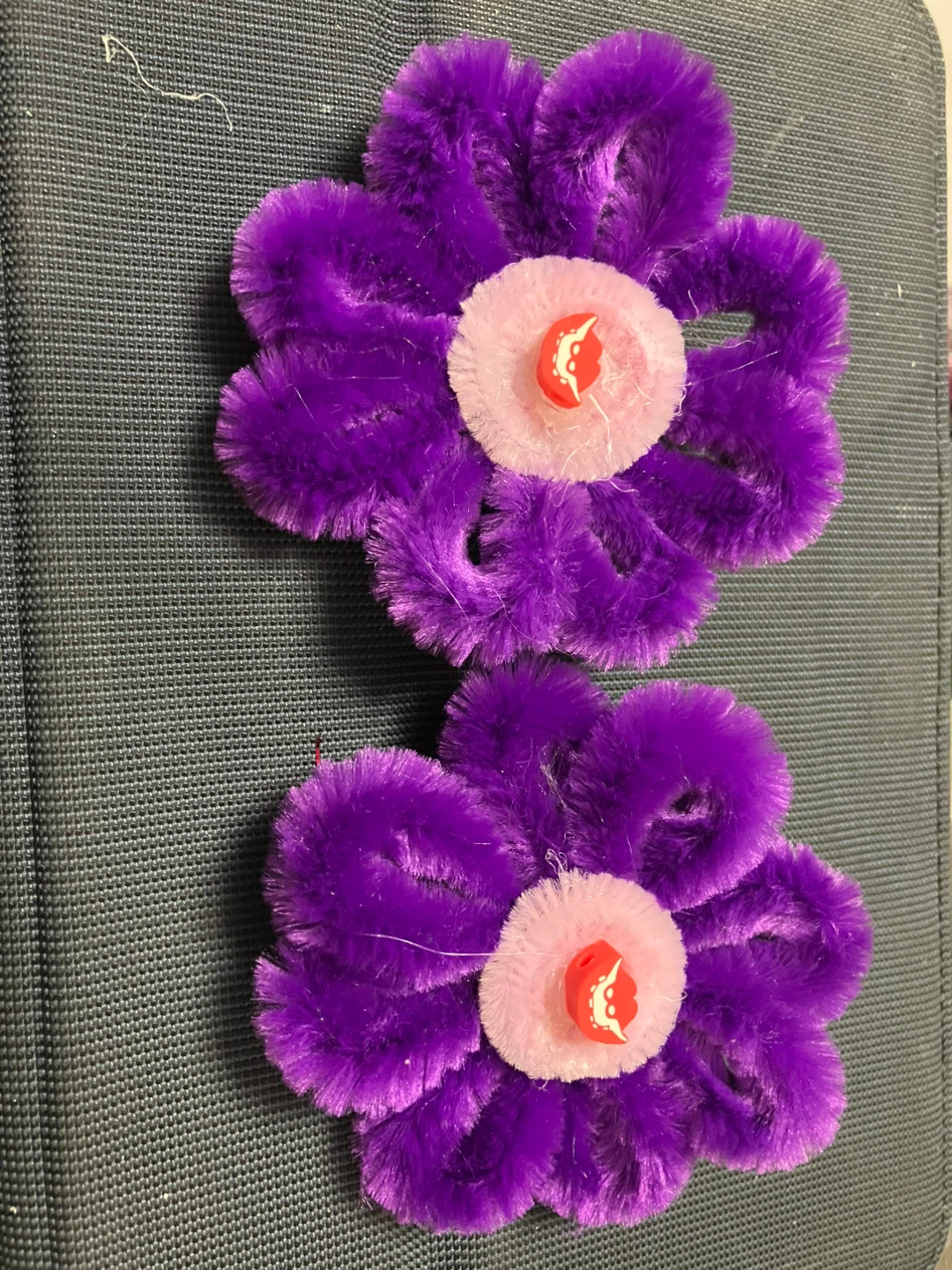 Fuzzy Flower Hair Clips - Purple & Blue (2 Count)