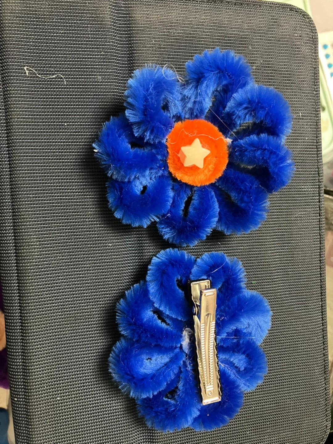 Fuzzy Flower Hair Clips - Purple & Blue (2 Count) - photo 4
