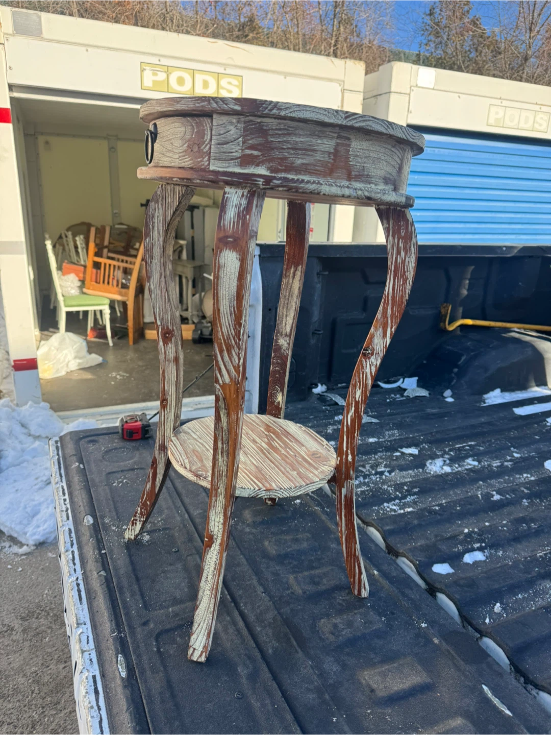 Carved Wood Accent Table with Drawer - photo 3