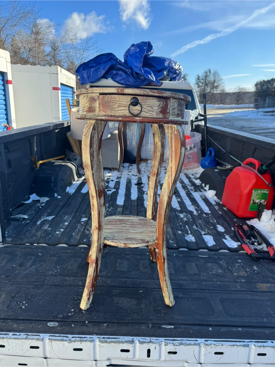 Carved Wood Accent Table with Drawer