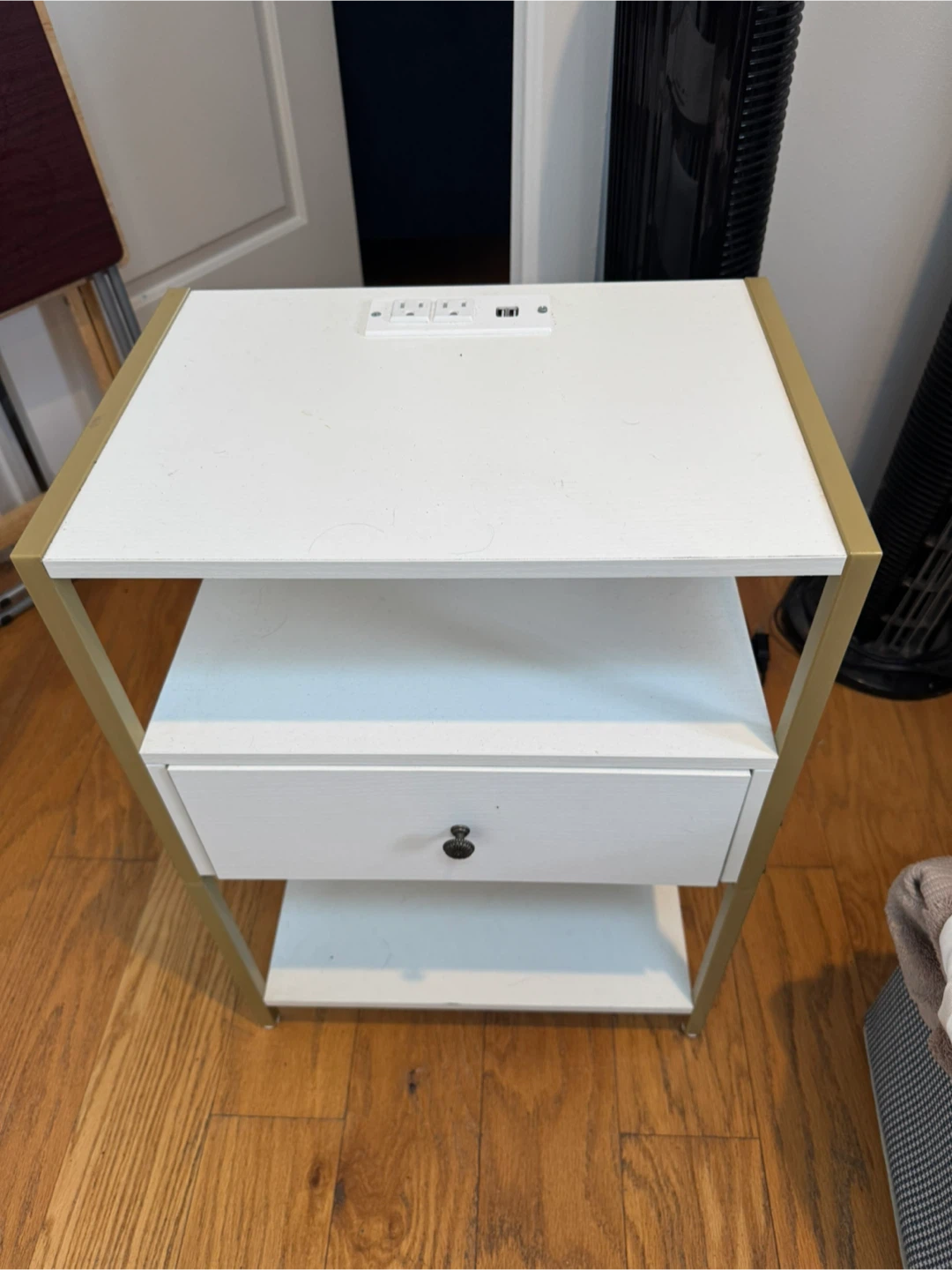 White Nightstand with Drawer and Charging Station