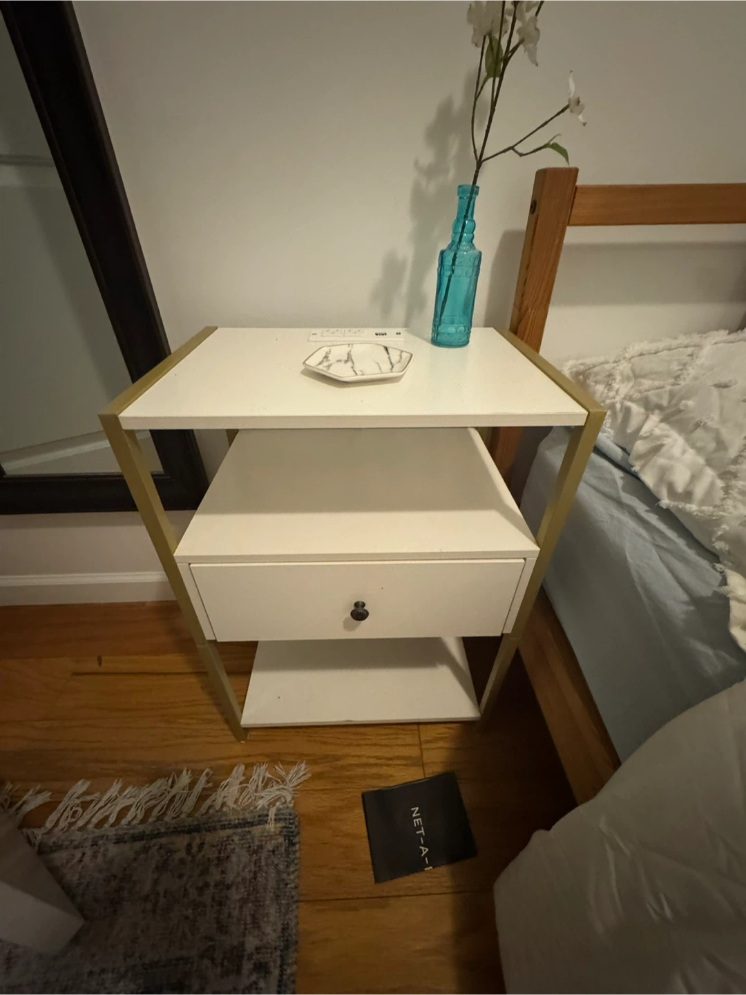 White Nightstand with Drawer and Charging Station - photo 2